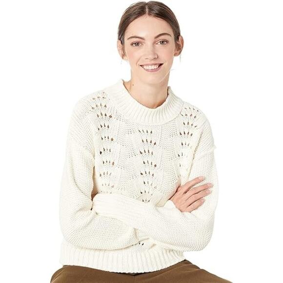 Free People Bell Song Knit Pointelle Sweater Long Sleeve  Bone White Size M NWT - Picture 3 of 13